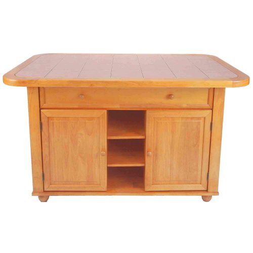 Kitchen Island - Light Oak finish with a Rose tile top - front view - CY-KITT02-LO