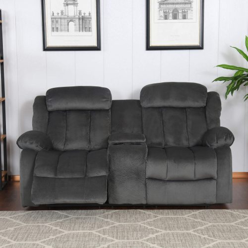 Madison Collection - Reclining loveseat shown in Charcoal - living room setting - front view in partial recline - SU-ZY550-206