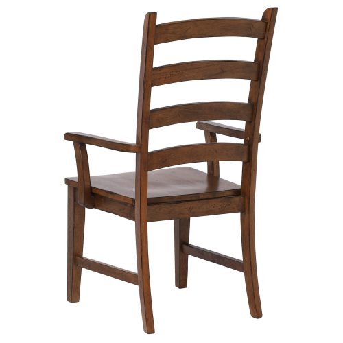 Amish Dining - Ladder back dining armchair finished in chestnut - angled back view DLU-BR-C80A-AM-2
