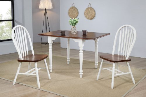 Andrews Dining - 3-piece dining set -Drop leaf dining table with two Arrow-back chairs finished in antique white with a chestnut top dining room setting DLU-ADW3448-820-AW3PC
