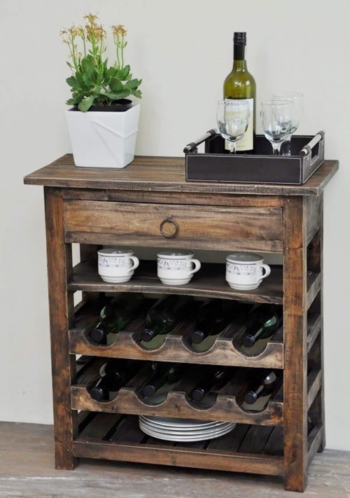 Shabby Chic Collection - Wine server finished in rustic Mahogany - room setting CC-RAK030S-RW