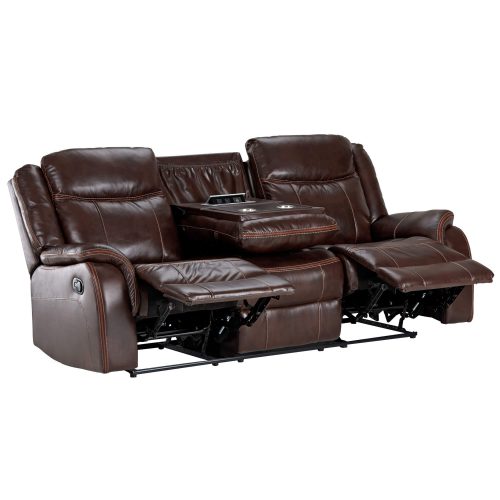 Avant Motion Sofa in Brown- Angled view with middle console down- SU-AV8604041-305