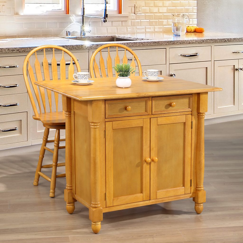 Drop Leaf Kitchen Island Light Oak Finish Sunset Trading   Kitchen Island With A Drop Leaf In Light Oak Finish With Matching Windosr Stools Kitchen Setting DLU KI 4222 B24 LO3PC 1024x1024 