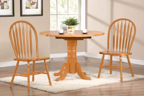 Oak Selections - 3-piece dining set - round drop leaf table and two arrow-back chairs - light-oak finish - dining room setting DLU-TPD4242-820-LO3PC