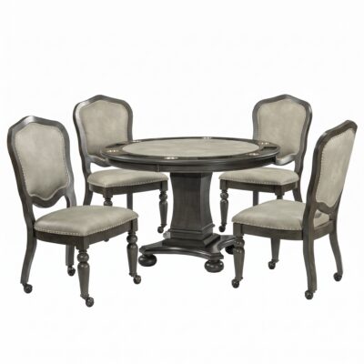 Vegas Dining and Poker Table Set - Gray Wood (5 Piece)