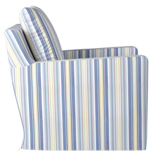Slipcovered swivel chair with box cushion and track arm - side view in seaside beach striped SU-159593-395245