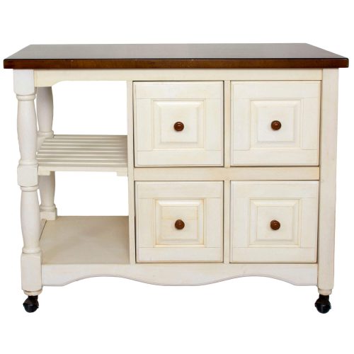 Andrews Kitchen Cart on casters in distressed white - front view - DCY-CRT-03-AW