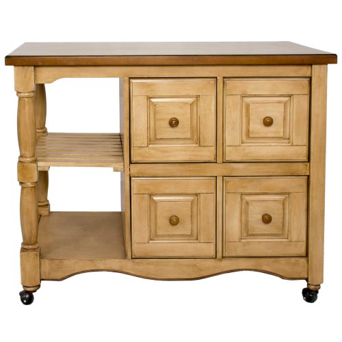 Brook Kitchen Cart on casters in Wheat and Pecan finish - front view - DCY-CRT-03-PW