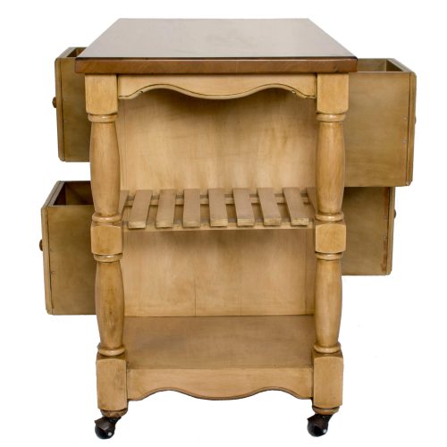 Brook Kitchen Cart on casters in Wheat and Pecan finish - side view showing storage shelves - DCY-CRT-03-PW.jpg