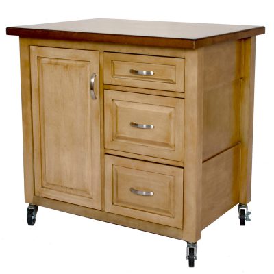 Brook Kitchen Cart with casters - distressed pecan - three-quarter view - PK-CRT-04-PW