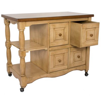 Brook Kitchen on casters Cart in Wheat and Pecan finish - three-quarter view - DCY-CRT-03-PW.jpg