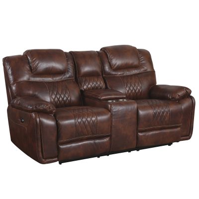 Diaimond Power Reclining Collection - Reclining living room set in brown - loveseat - three-quarter view- SU-ZY5018A002-H246