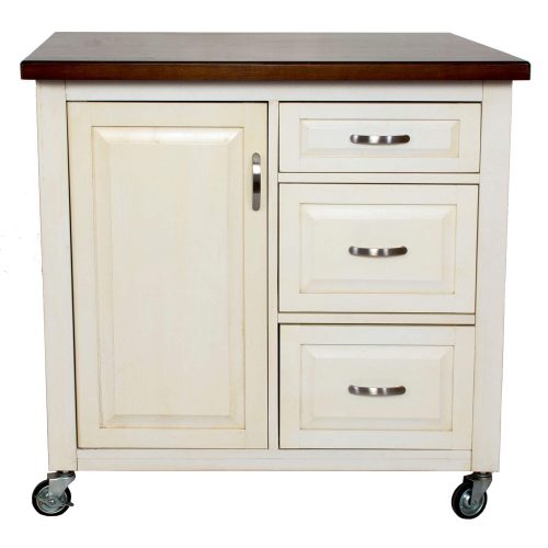 Andrews Kitchen Cart with casters in distressed white - front view - PK-CRT-04-AW