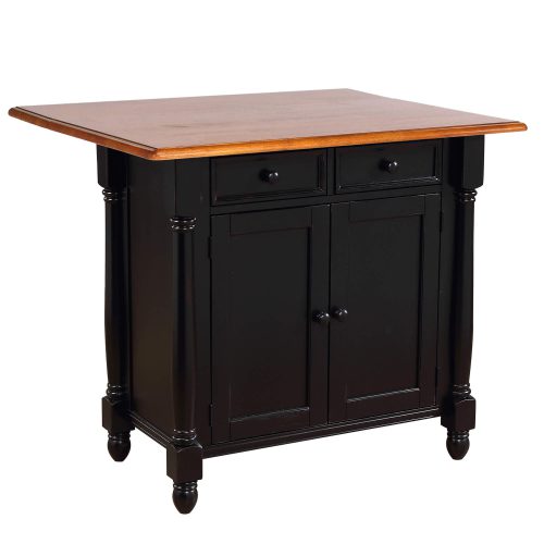 Kitchen Island with Drop Leaf - Antique Black and Cherry Top - three-quarter view with leaf up - DLU-KI-4222-BCH