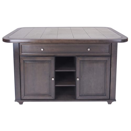 Kitchen island in Antique Gray finish with gray tile top - front view - CY-KITT02-AG