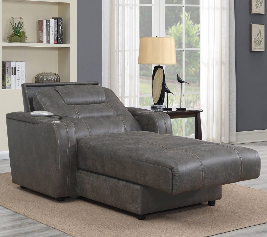 Reclining Power Chaise with Storage Arms, Phone Charger, & Cupholder 