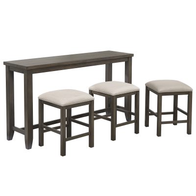Shades of Gray Collection - Pub console tabl with tree stools - three-quarter view - DLU-EL6518-4PC