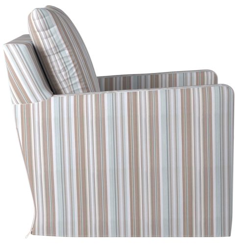 Slipcovered swivel chair with box cushion and track arm - side view in Seaside Blue Striped SU-159593-395225