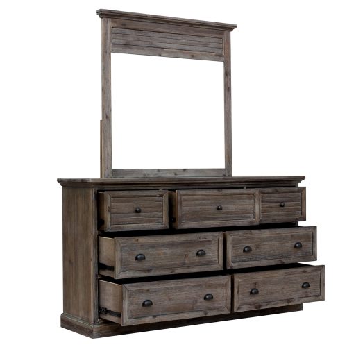 Solstice Gray Collection - Dresser with Bedroom Mirror - three-quarter view with drawers open - CF-3030_34-0441