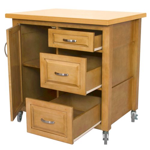 Kitchen Cart with casters in light oak - drawers open - PK-CRT-04-LO