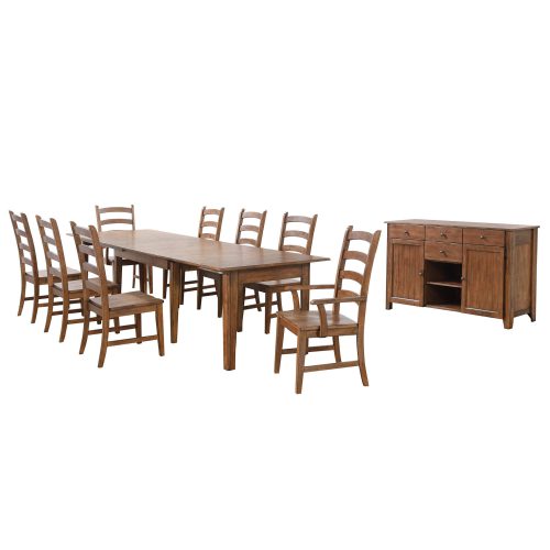 Amish Dining - 10-piece dining set - Rectangular extendable dining table with two armchairs and six dining chairs and server DLU-BR134-AMSB10PC