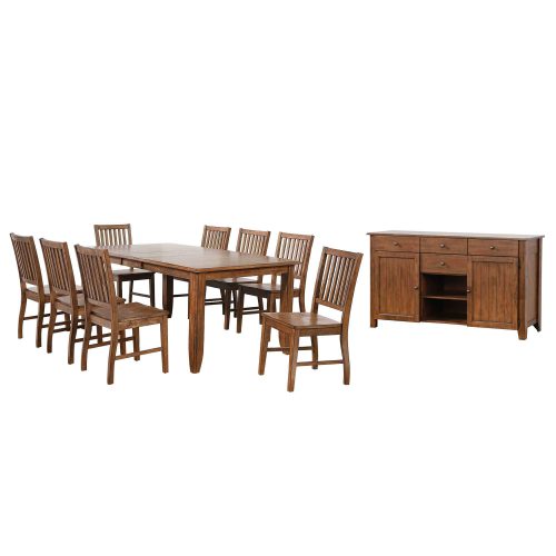 Amish Dining - 10-piece dining set - extendable dining table and eight slat back chairs and server DLU-BR4272-C60-AMSB10PC
