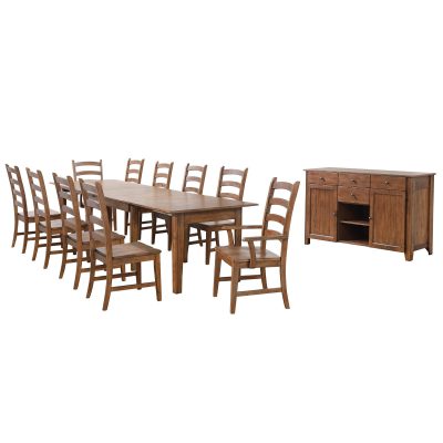Amish Dining - 12-piece dining set - Rectangular extendable dining table with two armchairs and eight dining chairs and server DLU-BR134-AMSB12PC