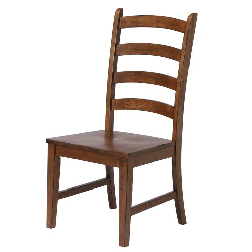 Amish Dining - Ladder back dining side chair finished in chestnut - angled three-quarter view DLU-BR-C80-AM-2