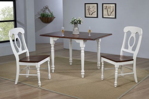 Andrews Dining - 3-piece dining set -Drop leaf dining table with two Napoleon chairs finished in antique white with a chestnut top dining room setting DLU-ADW3448-C50-AW3PC