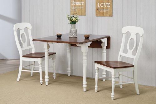 Andrews Dining - 3-piece dining set -Drop leaf dining table with two Napoleon chairs finished in antique white with a chestnut top dining room wall setting DLU-ADW3448-C50-AW3PC
