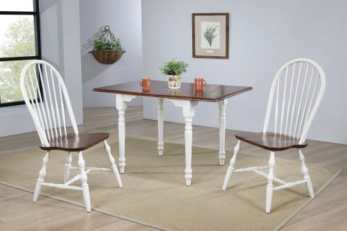 Andrews Dining - 3-piece dining set -Drop leaf dining table with two Spindleback chairs finished in antique white with a chestnut top - dining room setting DLU-ADW3448-C30-AW3PC