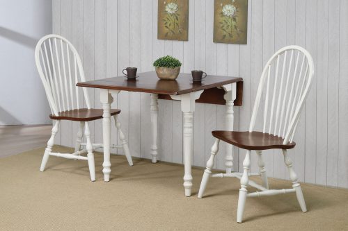 Andrews Dining - 3-piece dining set -Drop leaf dining table with two Spindleback chairs finished in antique white with a chestnut top - dining room wall setting DLU-ADW3448-C30-AW3PC