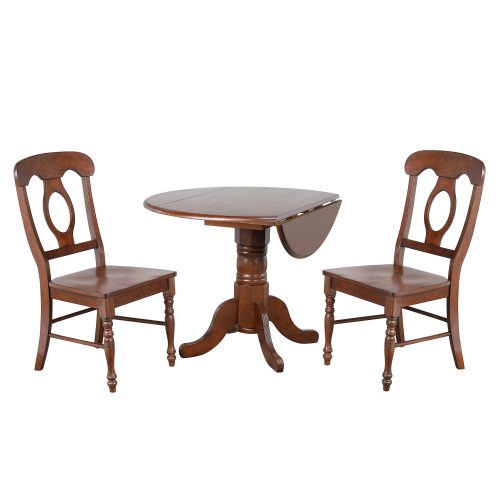 Andrews Dining - 3-piece dining set - Round dining table with drop leaf and two Napoleon chairs - finished in distressed Chestnut DLU-ADW4242-C50-CT3PC