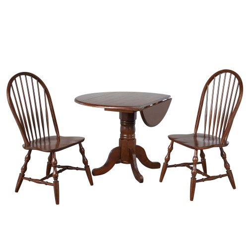 Andrews Dining - 3-piece dining set - Round drop leaf table with two Spindle-back chairs finished in distressed Chestnut DLU-ADW4242-C30-CT3PC