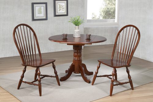 Andrews Dining - 3-piece dining set - Round drop leaf table with two Spindle-back chairs finished in distressed Chestnut - dining room setting DLU-ADW4242-C30-CT3PC