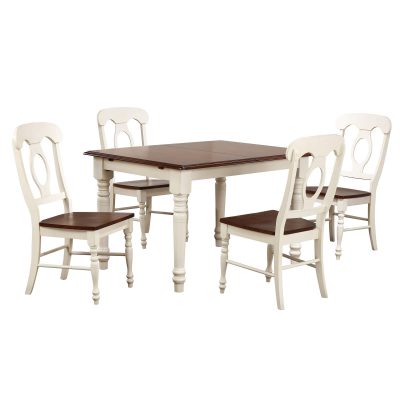 Andrews Dining 5-piece dining set - Butterfly dining table with four Napoleon chairs finished in antique white with chestnut top and seats DLU-ADW3660-C50-AW5PC