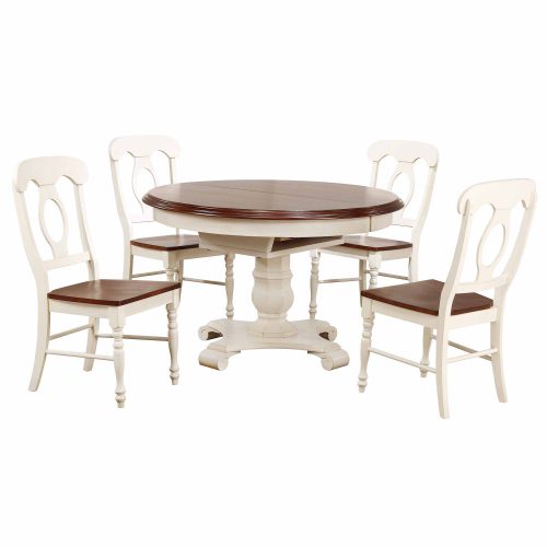 Andrews Dining - 5-piece dining set - Butterfly leaf dining table with four Napoleon chairs finished in antique white with chestnut accents DLU-ADW4866-C50-AW5PC