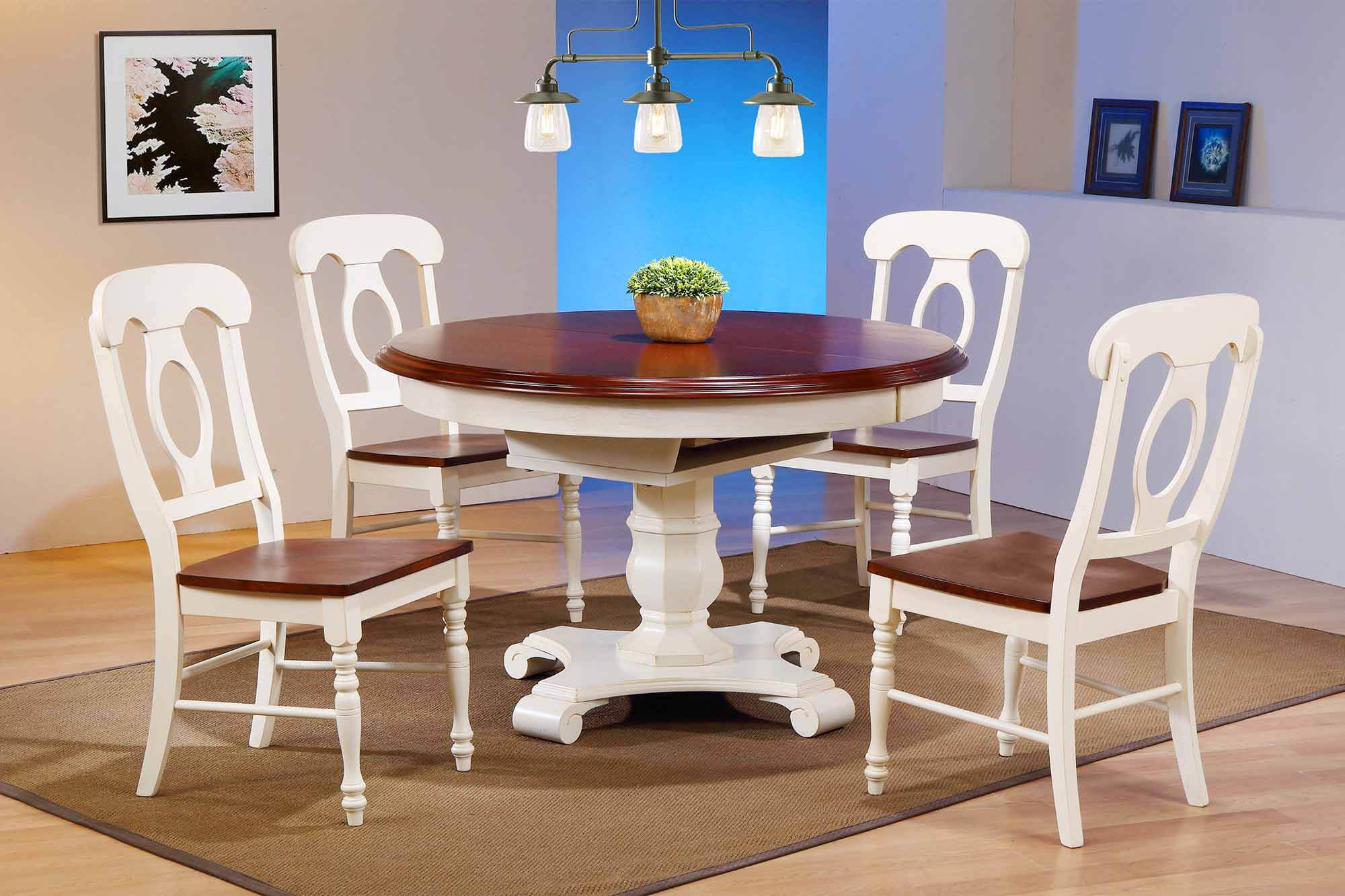 Butterfly Leaf Dining Table Antique White Chestnut Finish Top Sunset Trading