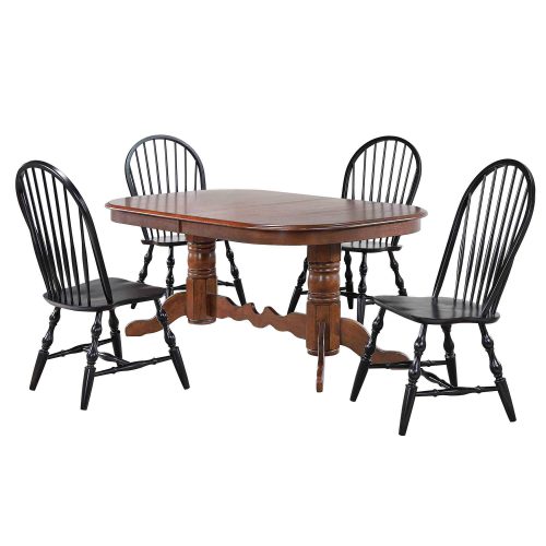 Andrews Dining 5-piece dining set - Double pedestal table finished in distressed Chestnut and with four Windsor chairs in antique black DLU-ADW4296CT-C30-AB5PC