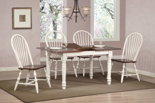 Andrews Dining 5-piece dining set - extendable dining table with leaf and four Windsor chairs finished in antique white with Chestnut top and seats dining room setting DLU-TLB3660-C30-AW5PC