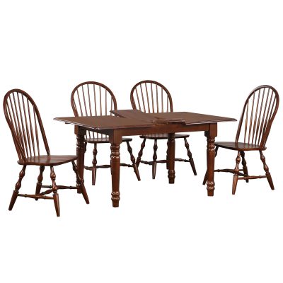 Andrews Dining 5-piece dining set - extendable dining table with leaf and four Windsor chairs finished in distressed Chestnut DLU-TLB3660-C30-CT5PC
