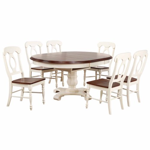 Andrews Dining - 7-piece dining set - Butterfly leaf dining table with six Napoleon chairs finished in antique white with chestnut accents DLU-ADW4866-C50-AW7PC