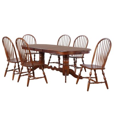 Andrews Dining 7-piece dining set - Double pedestal table with six Windsor chairs finished in distressed Chestnut DLU-ADW4296-C30-CT7PC