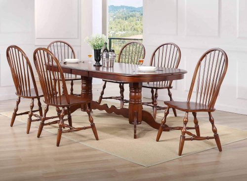 Andrews Dining 7-piece dining set - Double pedestal table with six Windsor chairs finished in distressed Chestnut dining room setting DLU-ADW4296-C30-CT7PC
