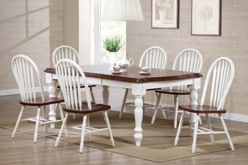 Andrews Dining 7-piece extendable dining table with six Arrow-back chairs finished in antique white with Chestnut top and seats - dining room setting DLU-SLT4272-820-AW7PC
