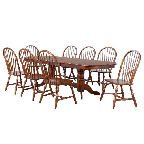 Andrews Dining 9-piece dining set - Double pedestal table with eight Windsor chairs finished in distressed Chestnut DLU-ADW4296-C30-CT9PC