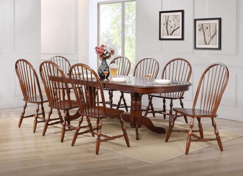 Andrews Dining 9-piece dining set - Double pedestal table with eight Windsor chairs finished in distressed Chestnut dining room setting DLU-ADW4296-C30-CT9PC