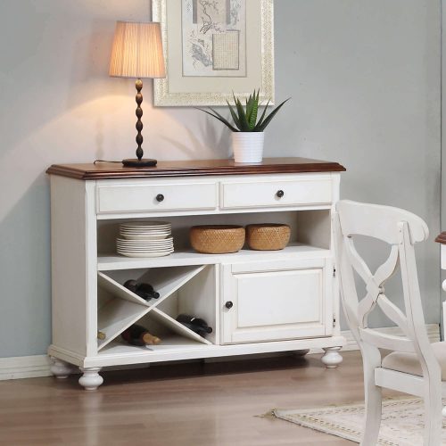 Andrews Dining Collection - Server in Antique white with a Chestnut top - dining room setting DLU-ADW-SER-AW