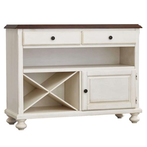 Andrews Dining Collection - Server in Antique white with a Chestnut top - three-quarter view DLU-ADW-SER-AW