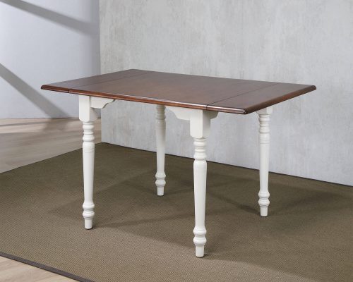 Andrews Dining - Drop leaf dining table finished in antique white with a chestnut top - leaves extended - dining room setting DLU-ADW3448-AW